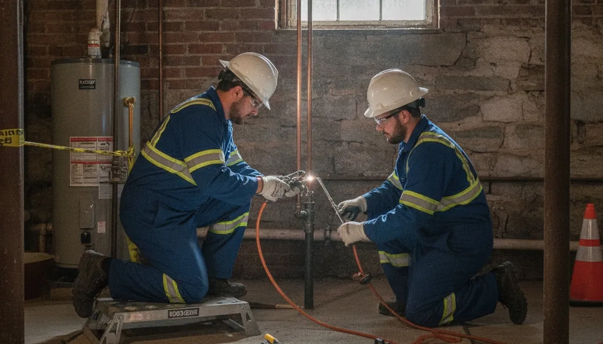 Buffalo, NY plumber repairing a residential pipe for local plumbing service