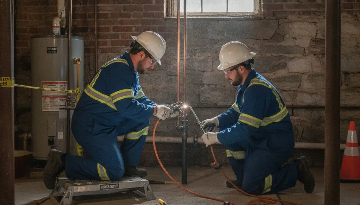 Buffalo, NY plumber repairing a residential pipe for local plumbing service