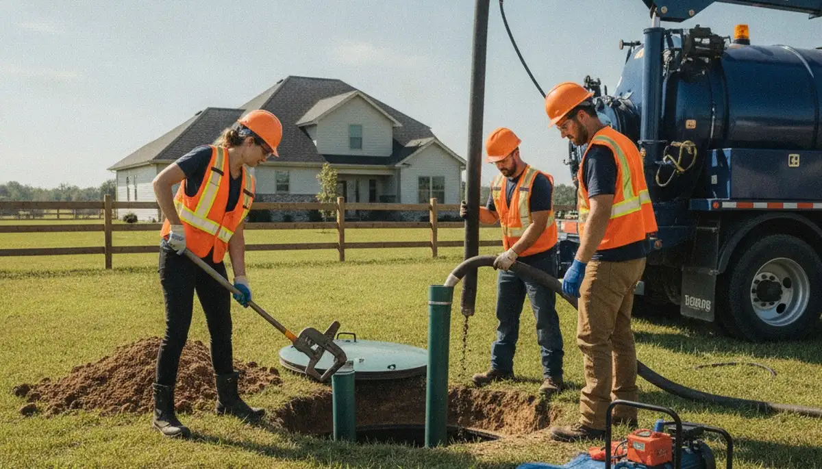 Buffalo, NY plumber repairing septic system for a home service call