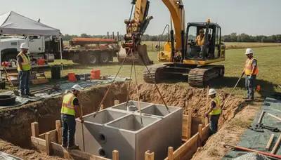 Buffalo, NY plumbers installing a septic tank at a home for On Call Plumbers