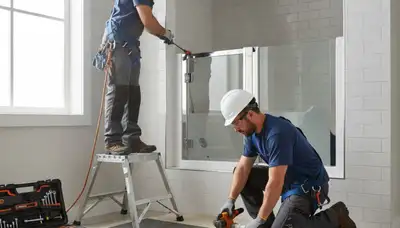 Buffalo, NY plumber installing a walk-in tub for safer, accessible bathing in a home bathroom