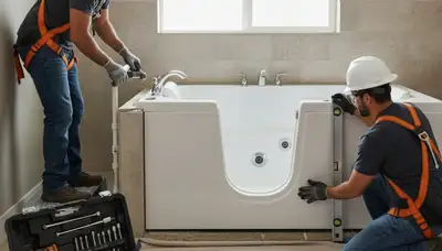 Walk-in tub installation by Buffalo, NY plumbers for safer, accessible bathing in homes